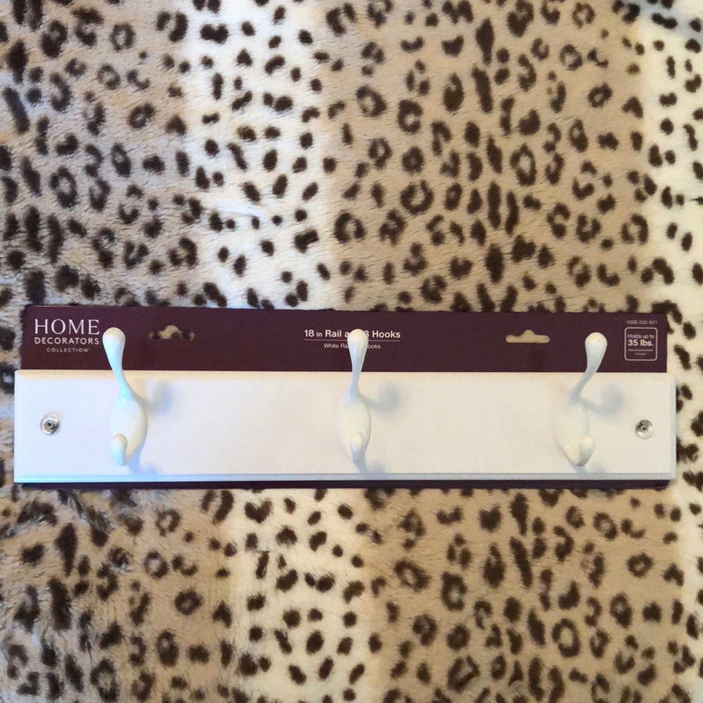 White 3 Hook Hanger New with Sales Display 18” x 4.5”. Never Used